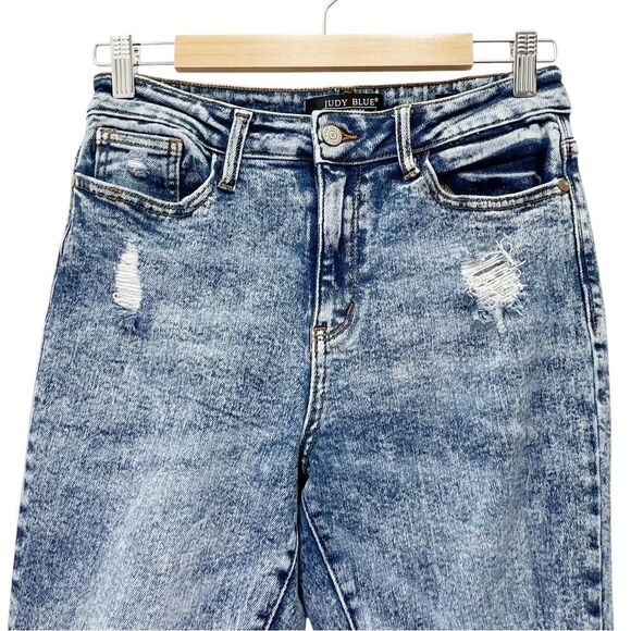 Judy Blue Acid Wash Distressed Boyfriend Jeans Medium Indigo Wash Size 28 | 6/7 - Picture 10 of 15